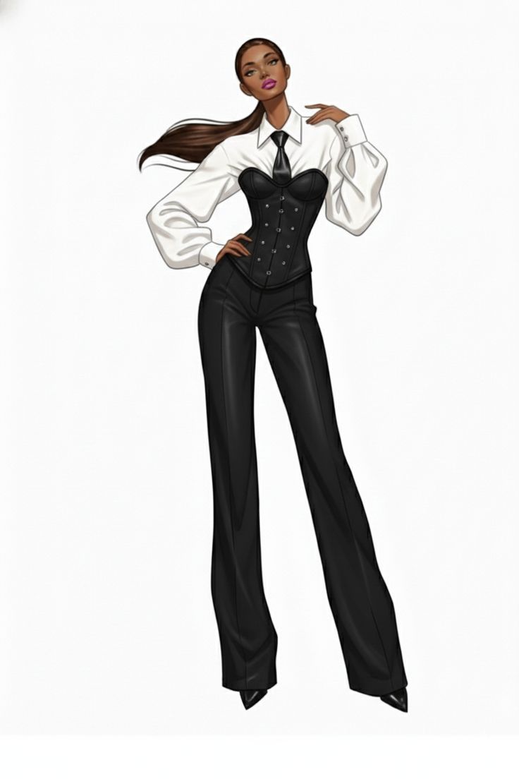 Atelier sketch — corset & tailored trouser