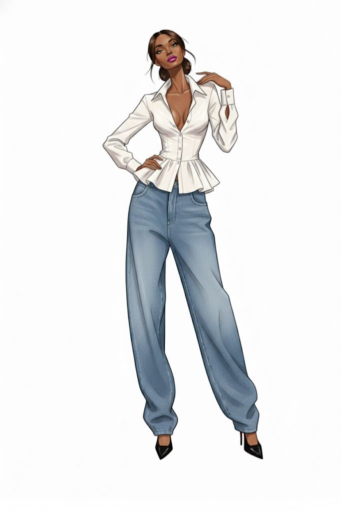 Atelier sketch — peplum shirt & denim
